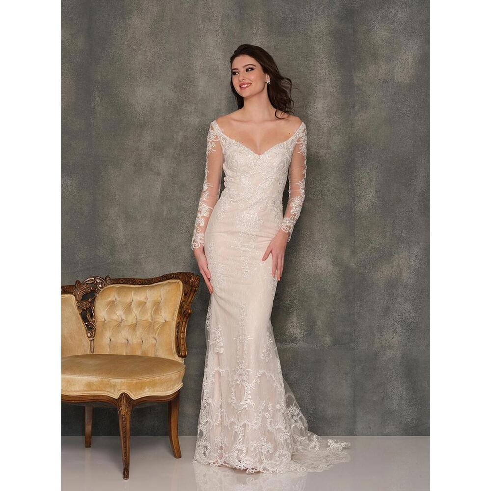 Dave & Johnny Ivory Lace Long-Sleeve Bridal Gown